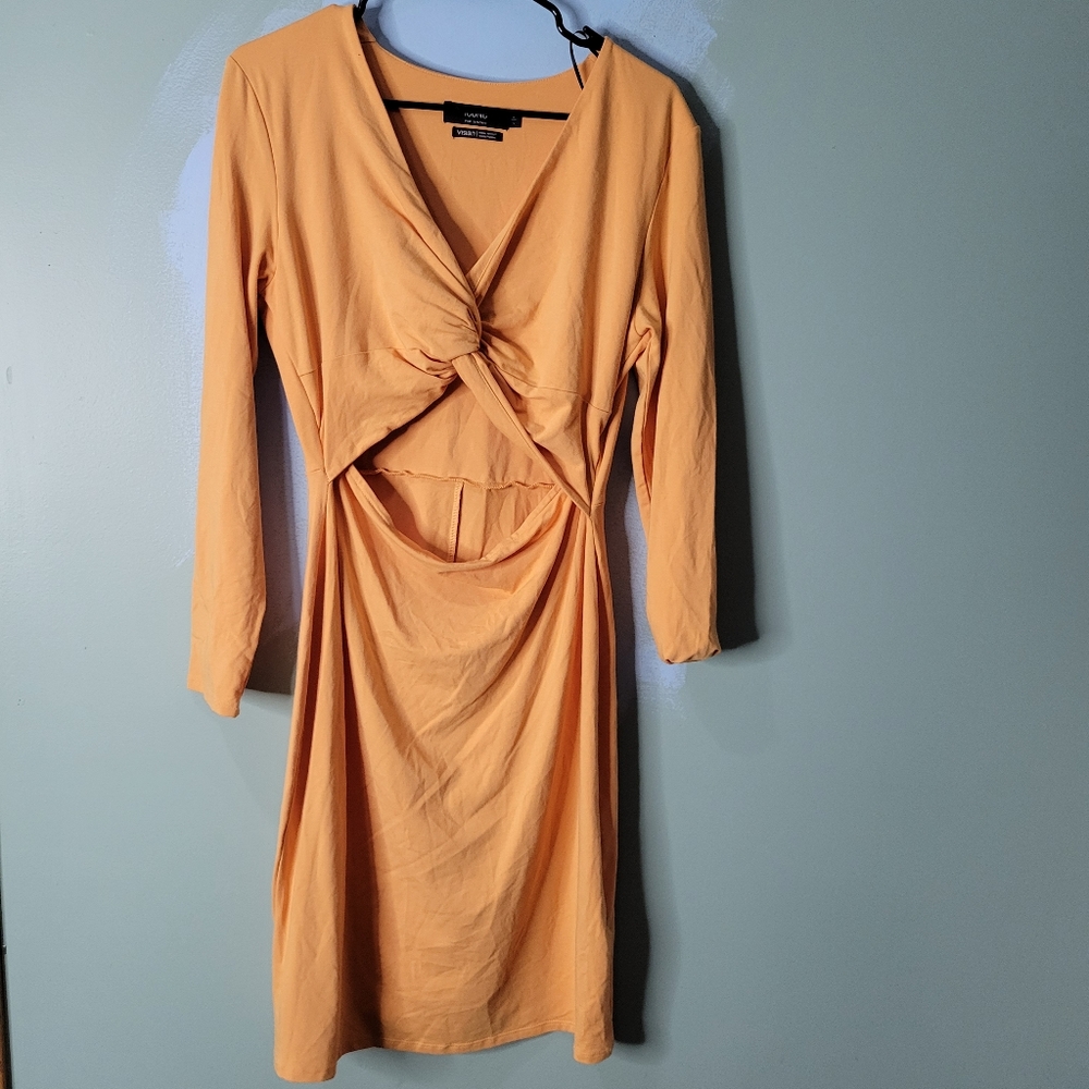Icone Par Simons Vision Modal Tencel Blend Sexy Cutout Jersey Dress L Orange